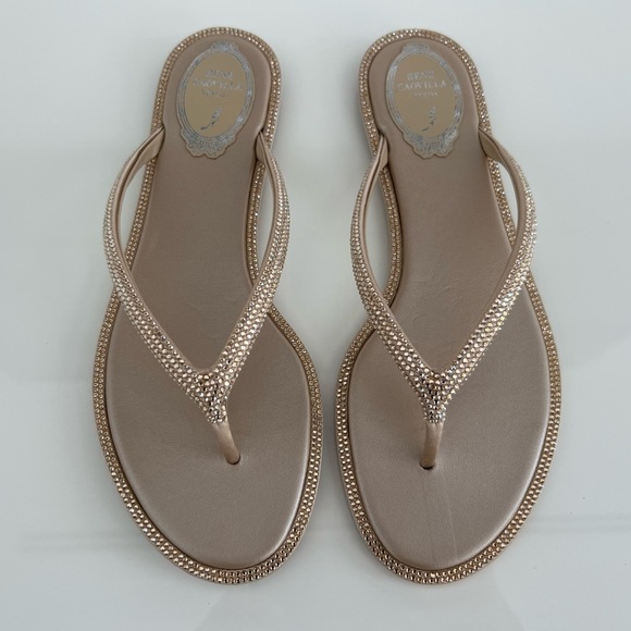 RENE CAOVILLA DIANA BEIGE SATIN HONEY STRASS SANDALS SIZE IT 38 / US 38 NIB! - Picture 7 of 17